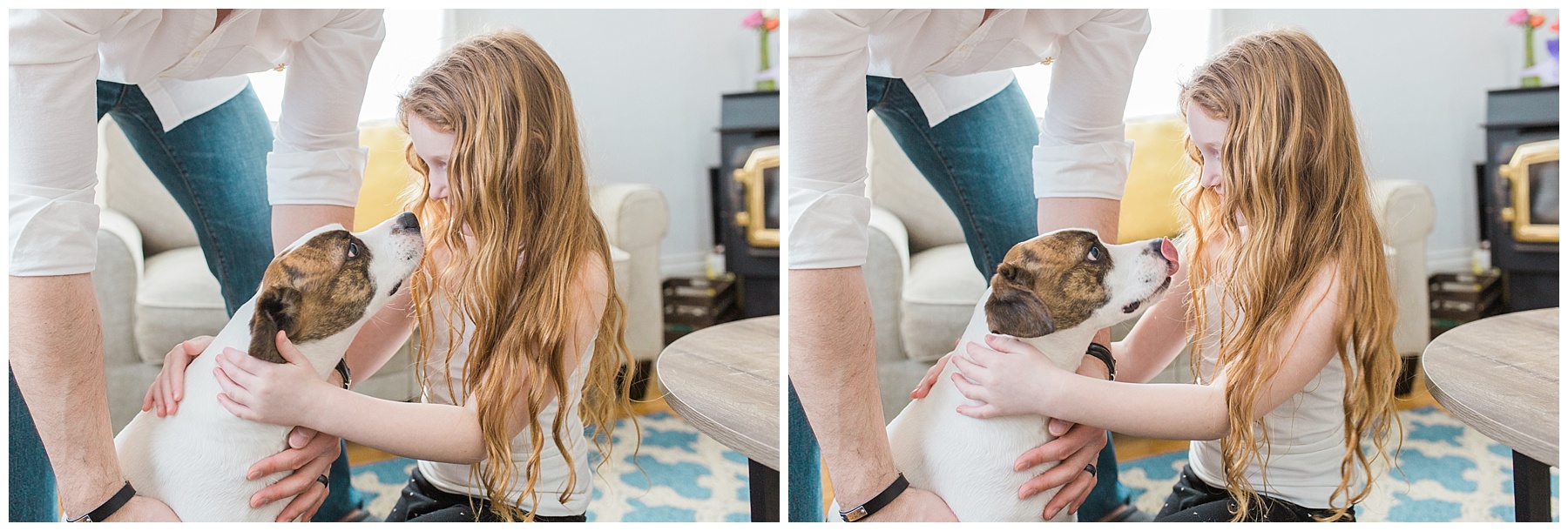 family maternity session with a dog in bangor, maine, home