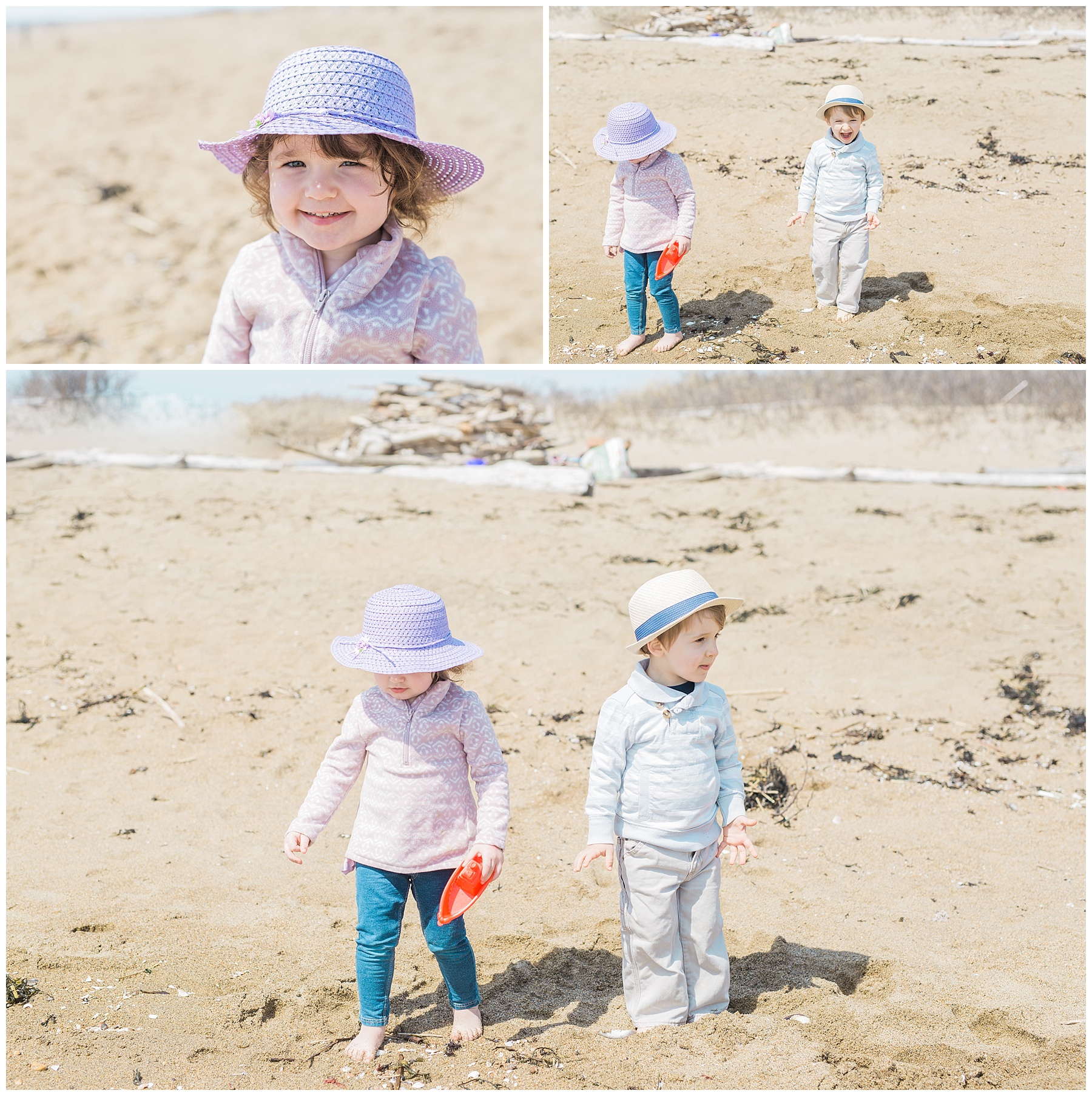 fashionable boy and girl toddler portrait session at the beach at reid state park in georgetown, maine, children's portrait photographer