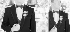 monmouth academy junior in men's warehouse tux and madison high school junior taking pictures together before prom in maine
