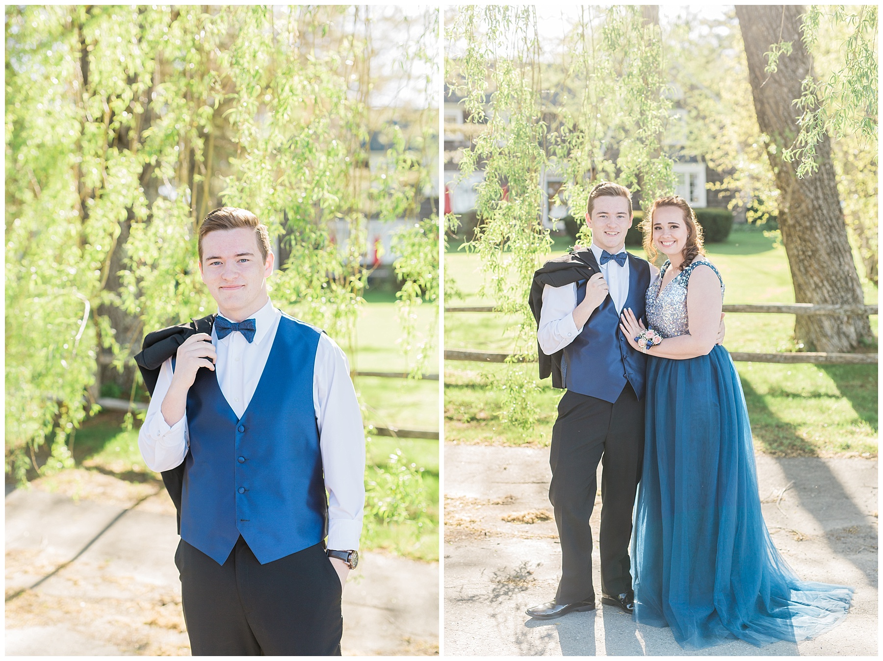 monmouth academy junior and madison high school junior taking pictures together before prom in maine