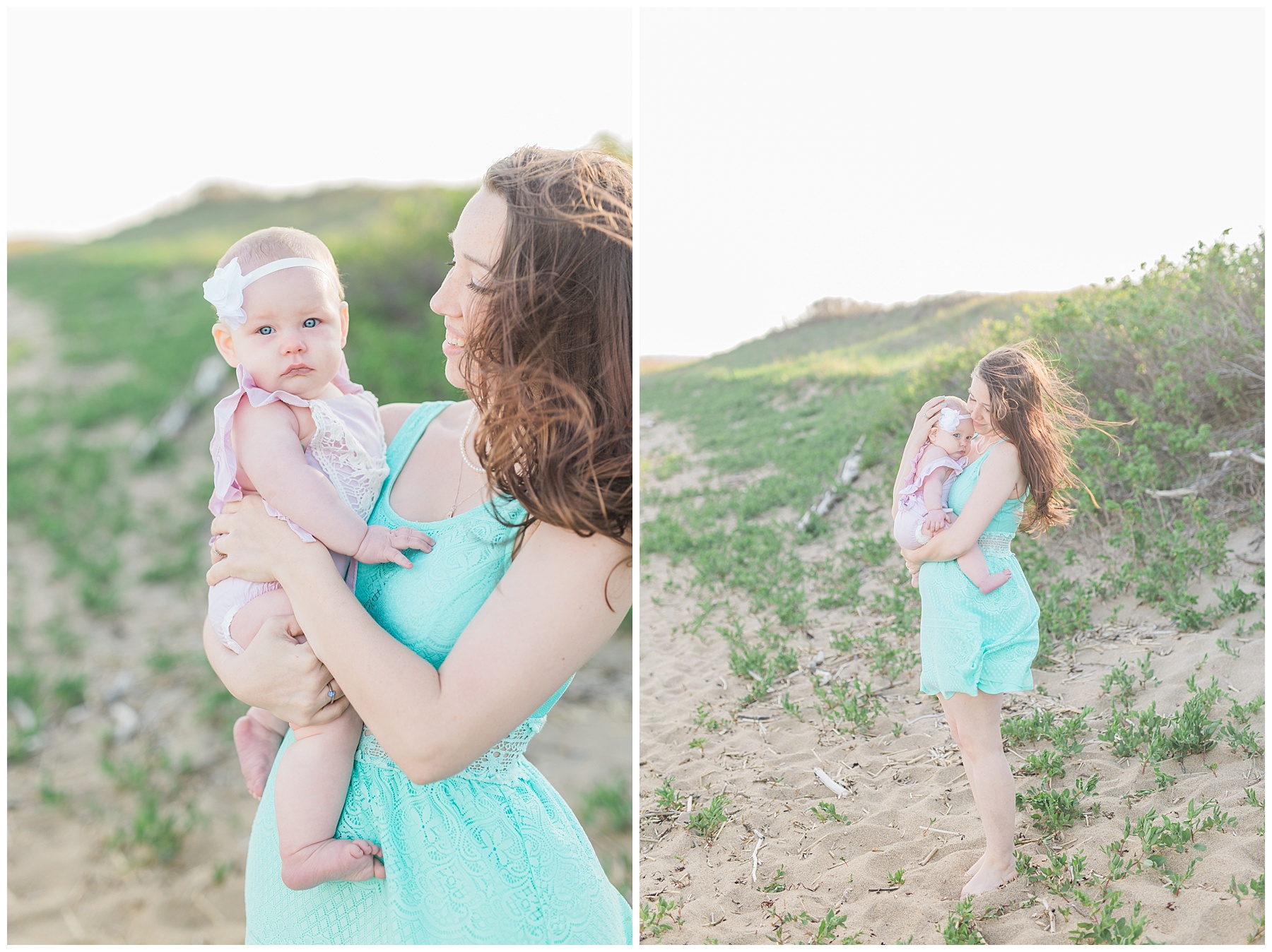 mommy and baby standing on the beach for a mommy and me session with her daughter