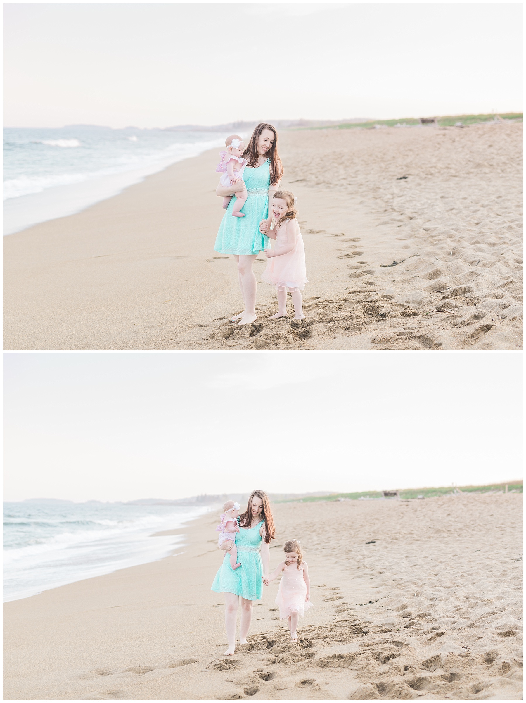 mommy and baby standing on the beach for a mommy and me session with her daughter with toddler