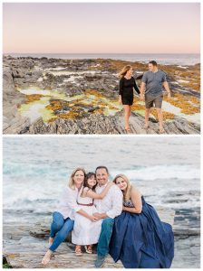 a rocky and uniquely gorgeous setting for family and couple engagement portraits is two lights state park in cape elizabeth maine by maine photographer